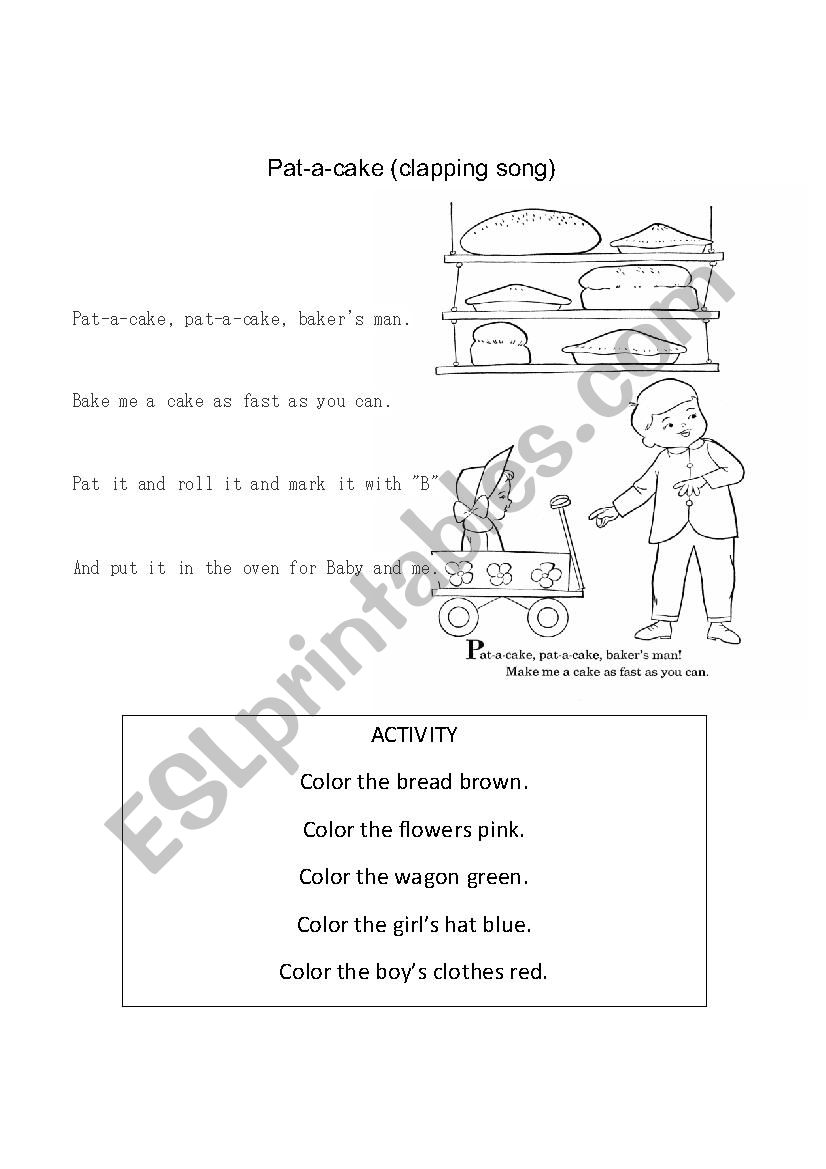 Pat a cake song worksheet