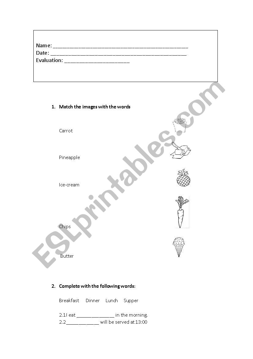 Food teste worksheet