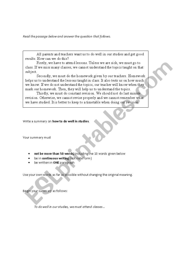 summary writing worksheet