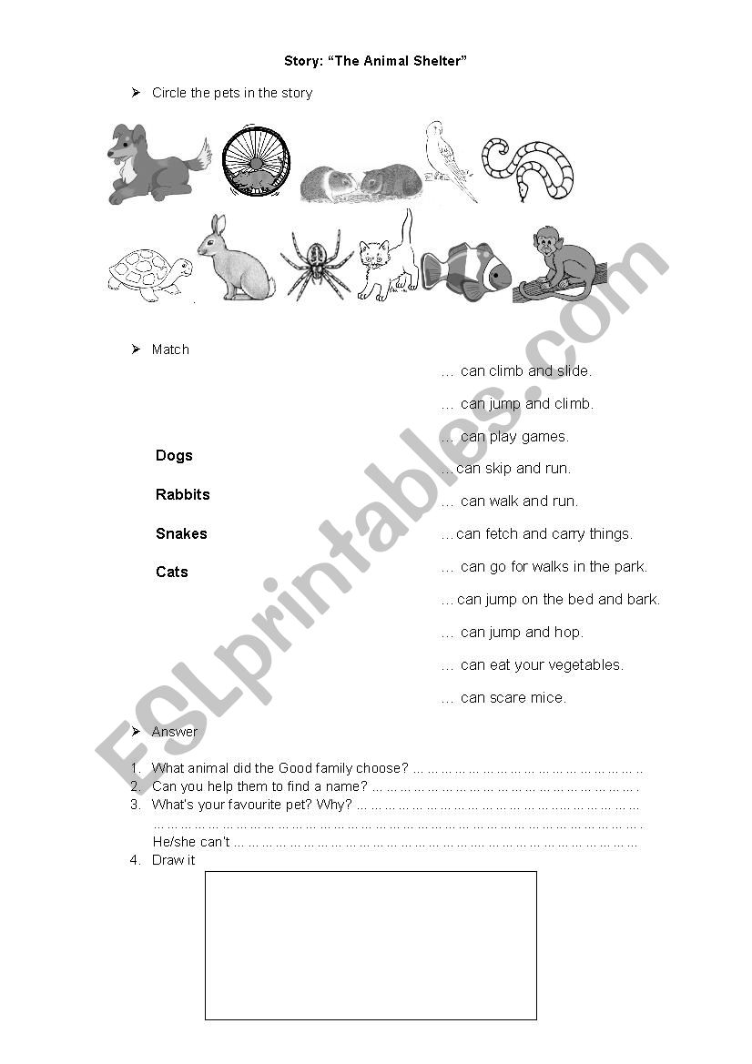 The Animals shelter - Story worksheet