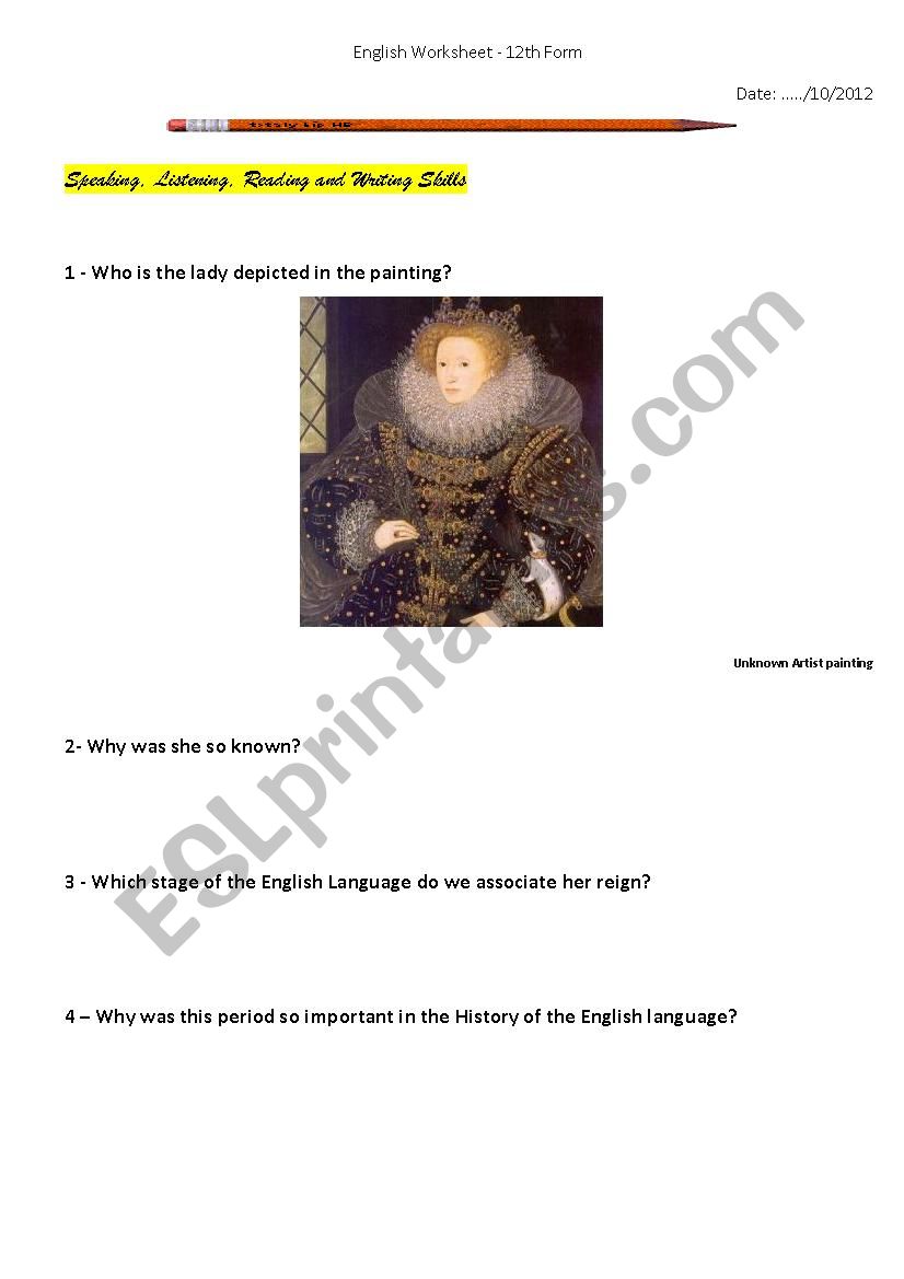 Elizabeth I worksheet