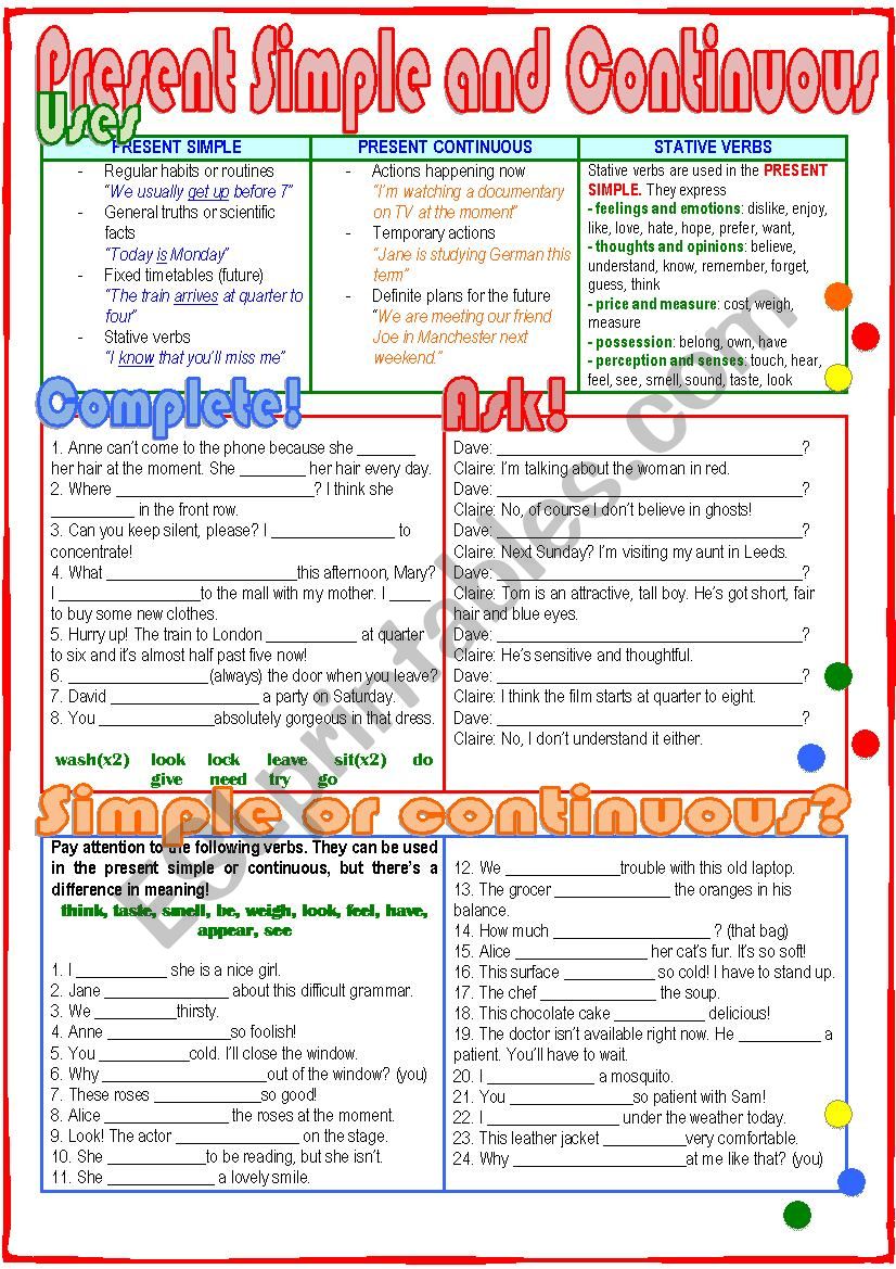 Present Simple and Continuous worksheet