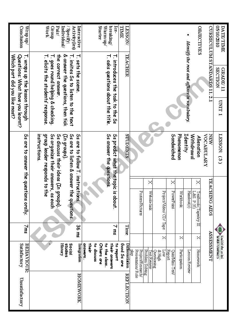 lesson plan ready to teach worksheet