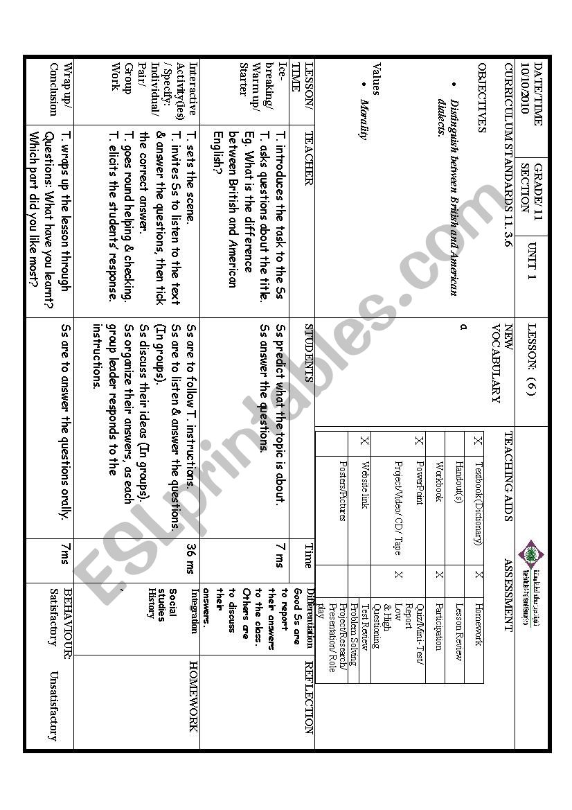 british and American dialects worksheet