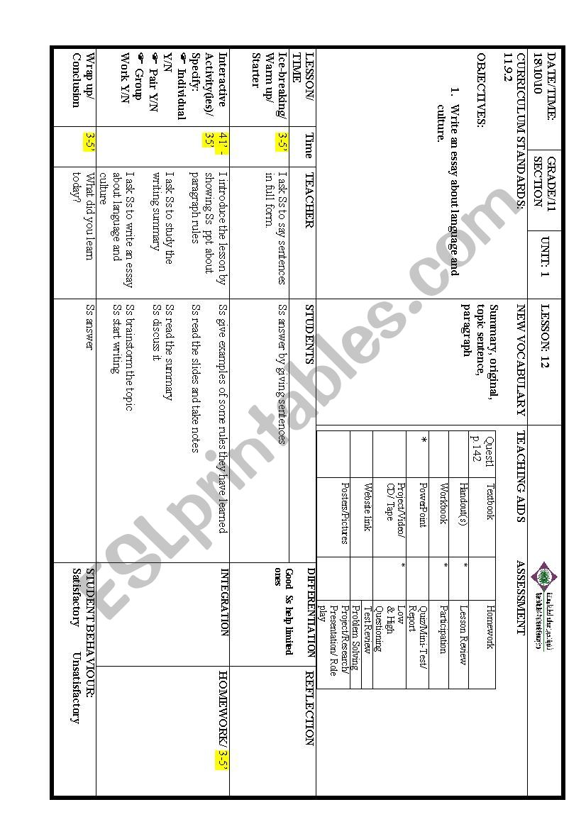 language and culture worksheet