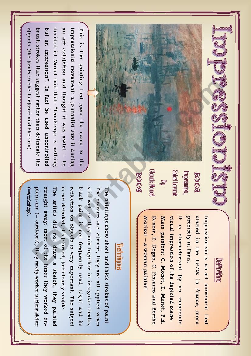 IMPRESSIONISM - first part worksheet