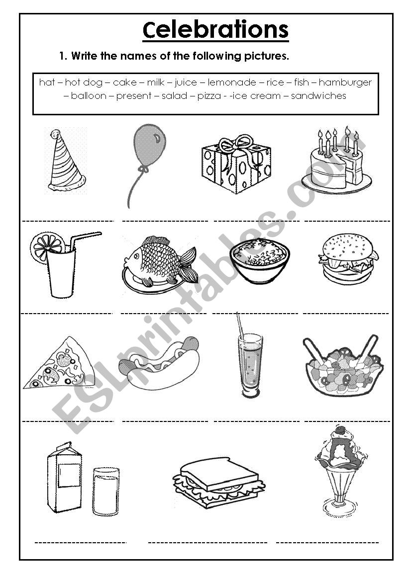 Celebrations worksheet