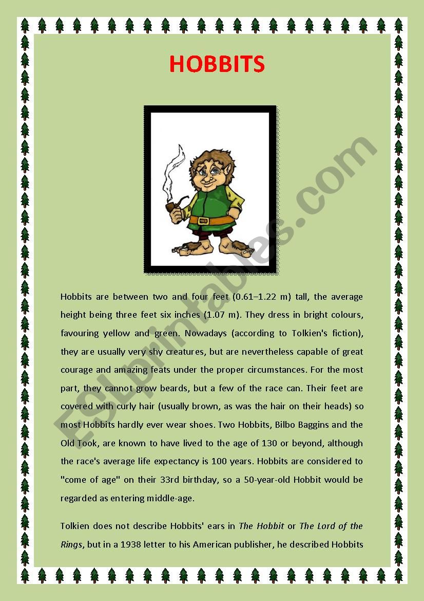 Hobbits worksheet