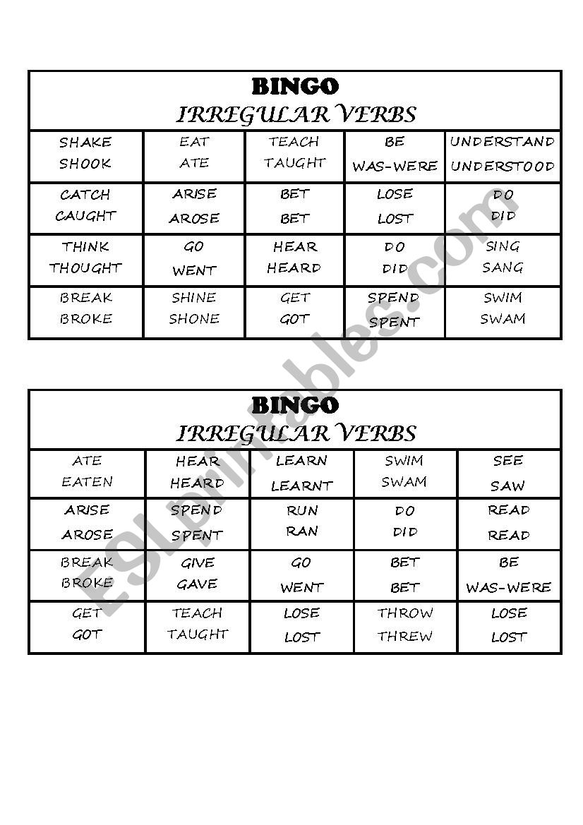 VERBS(PRESENT- PAST - PAST PARTICPLE)- BINGO