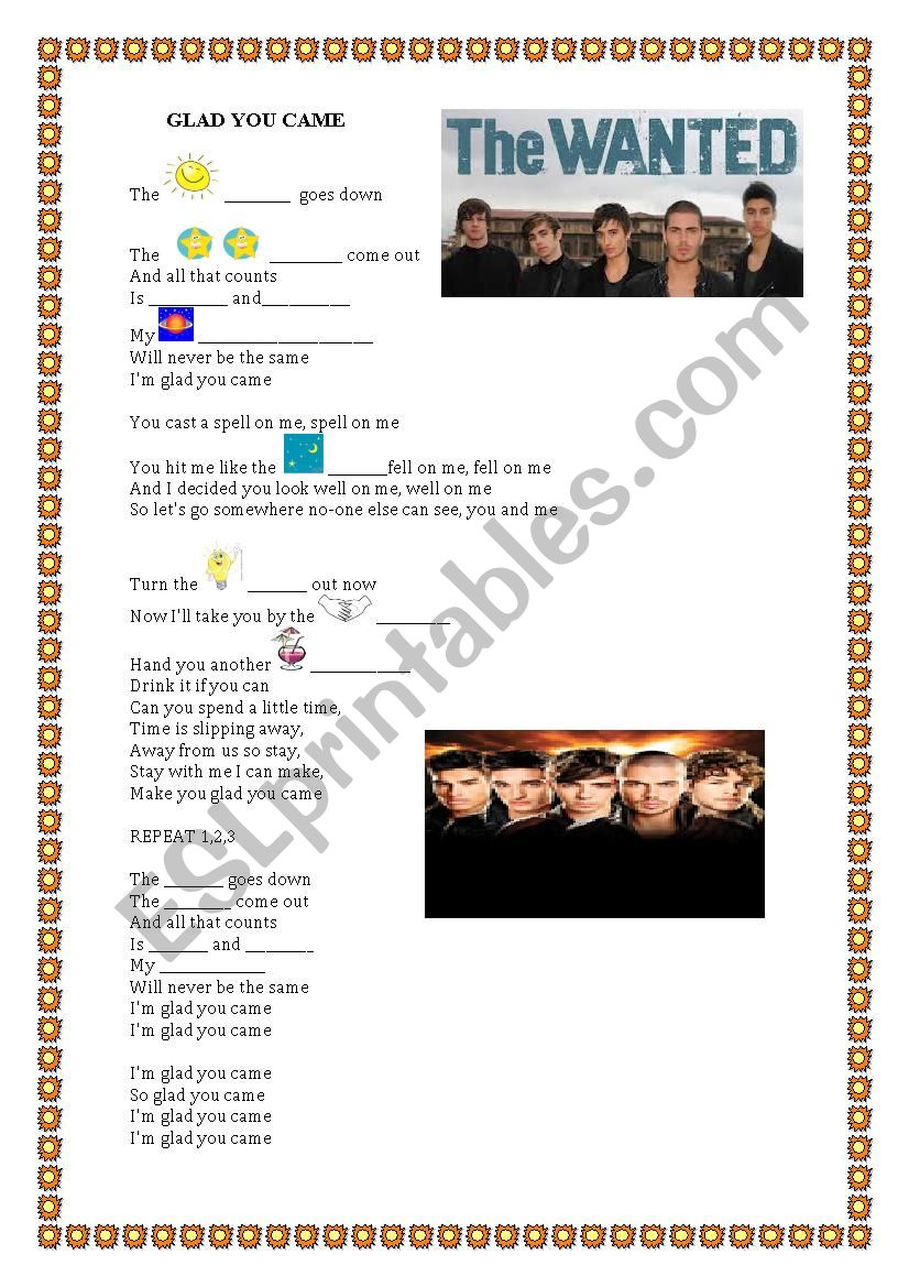 Glad you Came - The Wanted worksheet