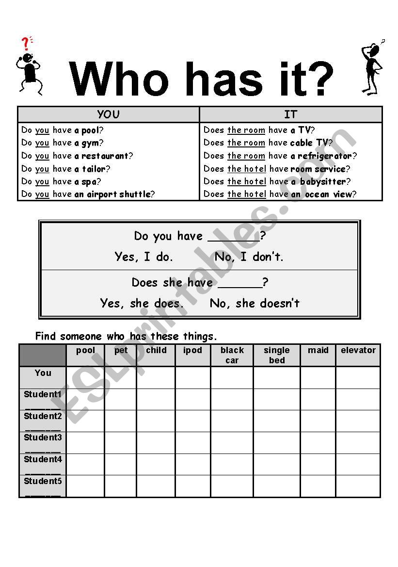 Who has it? worksheet