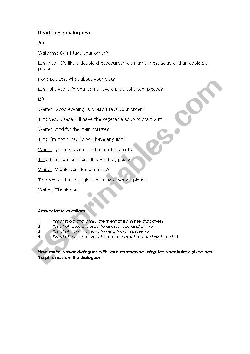 Role play worksheet