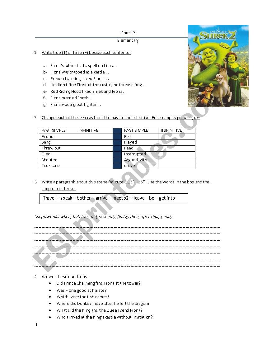 Simple Past - Movie: Shrek 2 worksheet