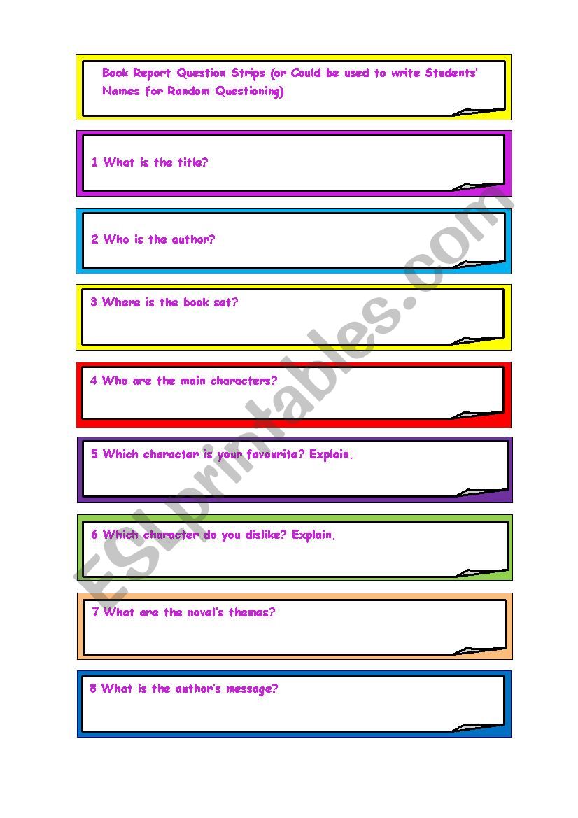 Book Report Questions (can be adapted for any questions)