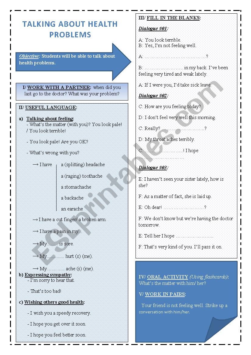 Talking about Health Problems worksheet