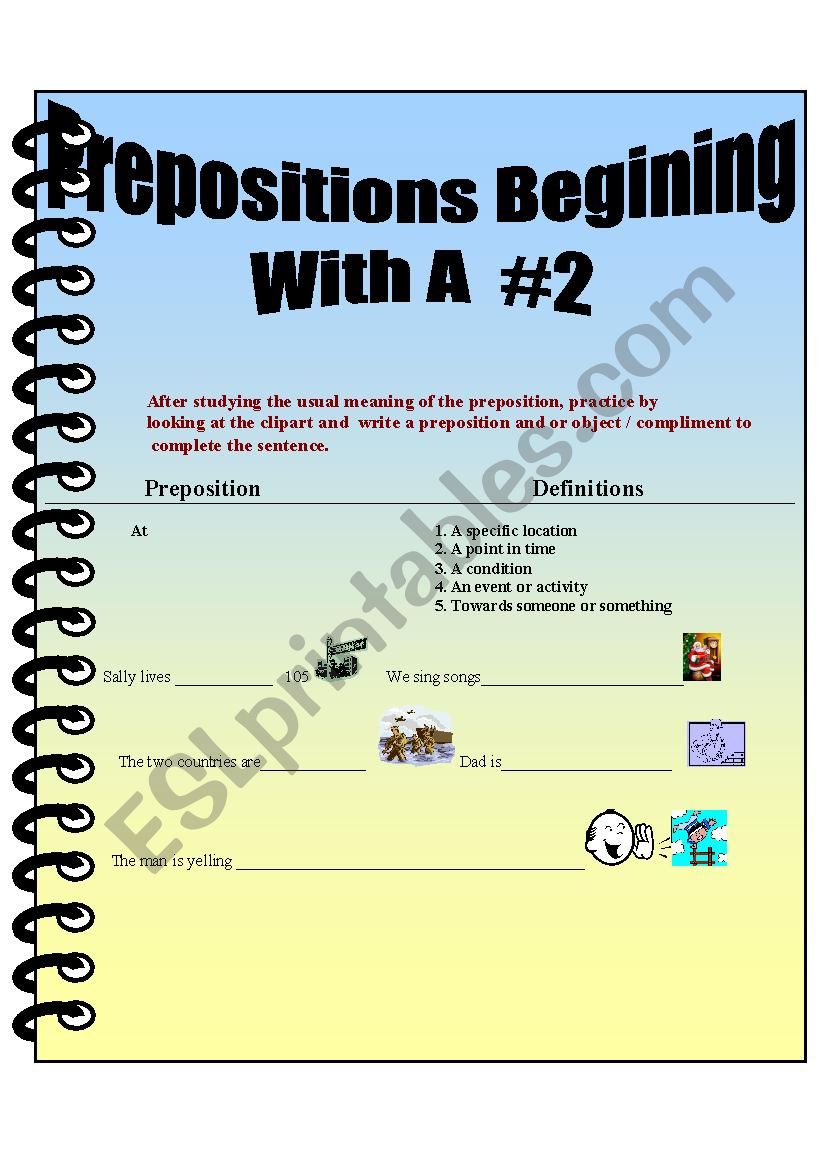 Prepostions Beging with A-2 worksheet