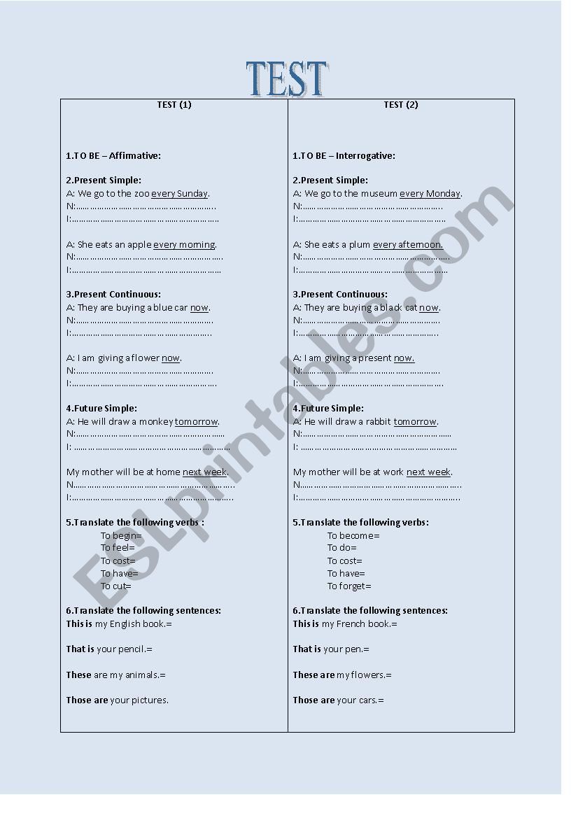 TEST worksheet