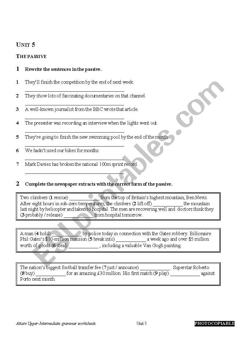 Passive Voice Exercises worksheet