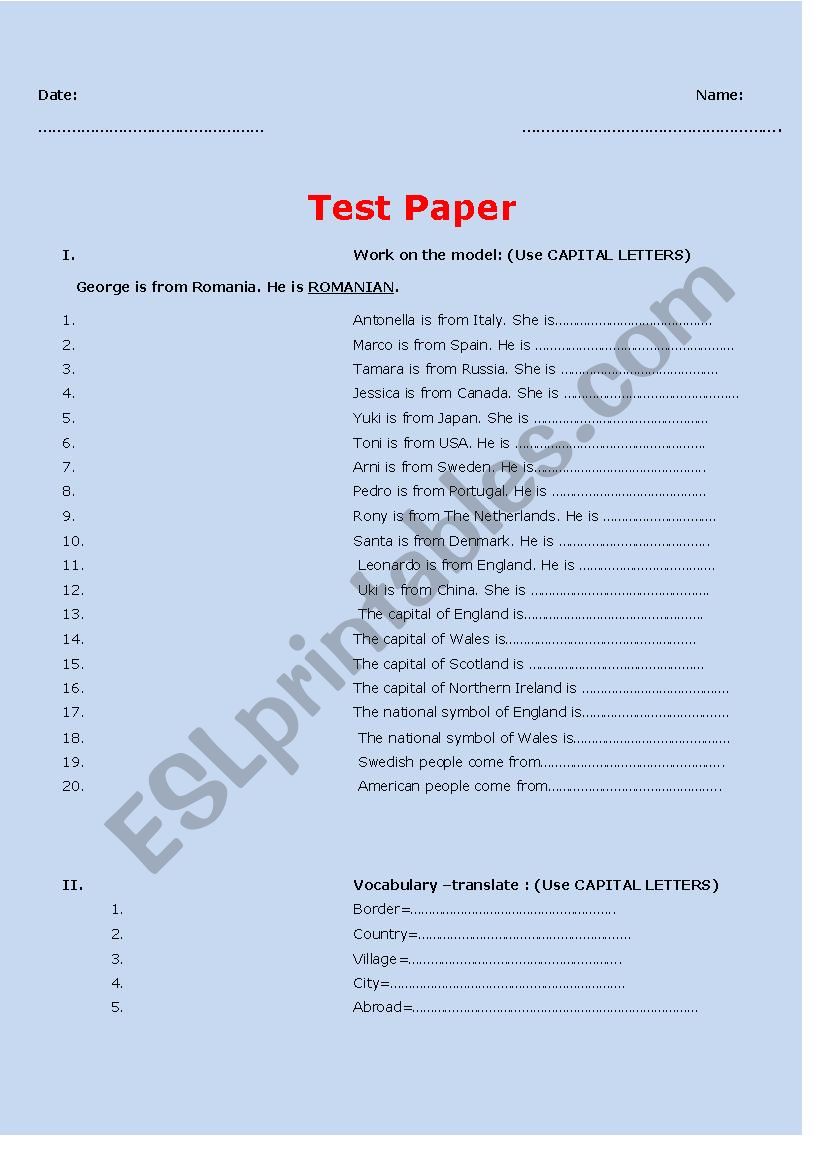 Countries and Nationalities worksheet