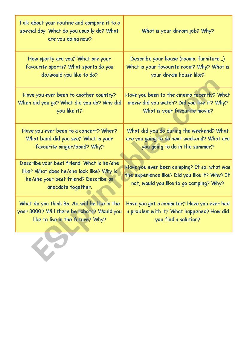 Speaking Cards (elementary) worksheet