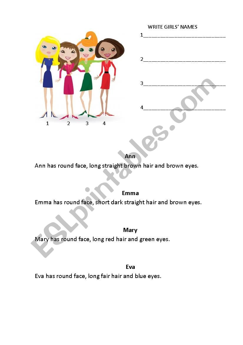appearance description worksheet
