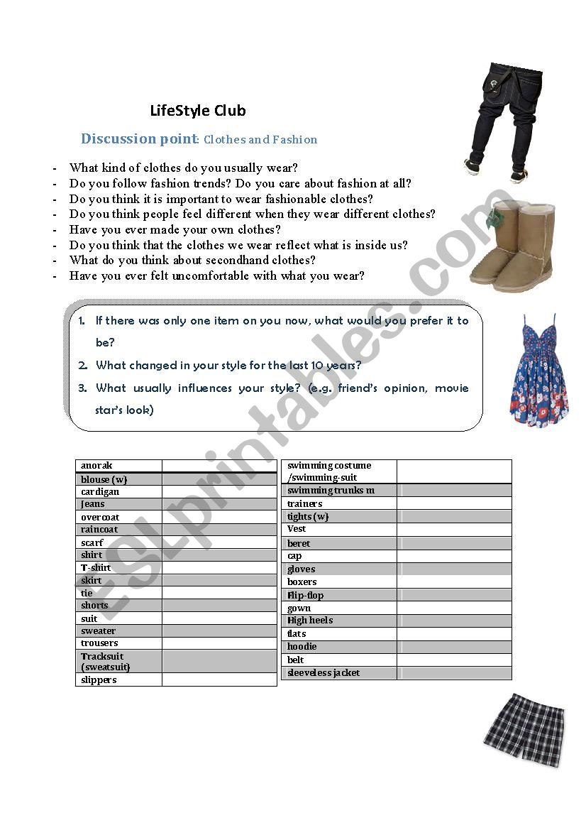 Clothes worksheet