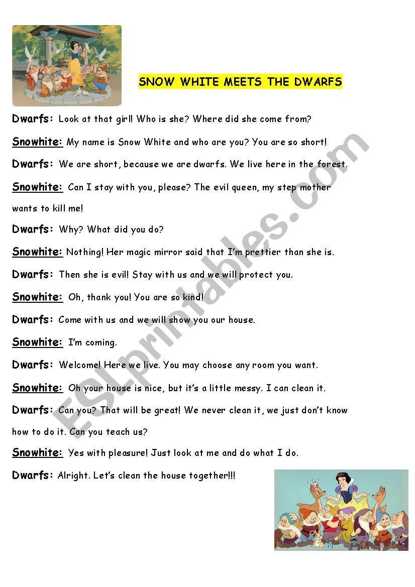 Snow White meets the dwarfs worksheet