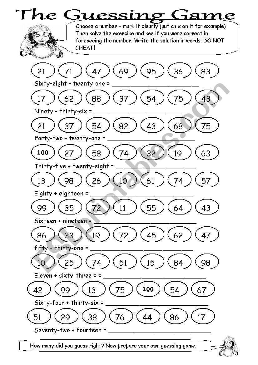 The Guessing Game worksheet