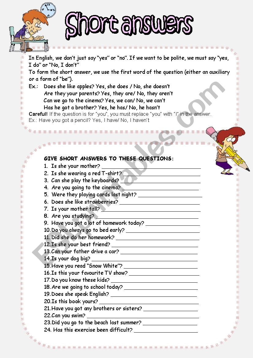 Short answers worksheet