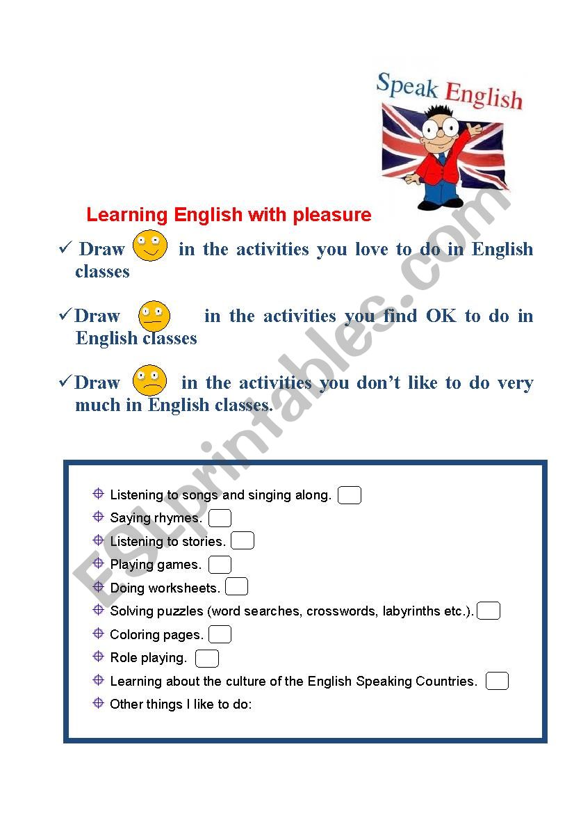 Learning English with fun worksheet