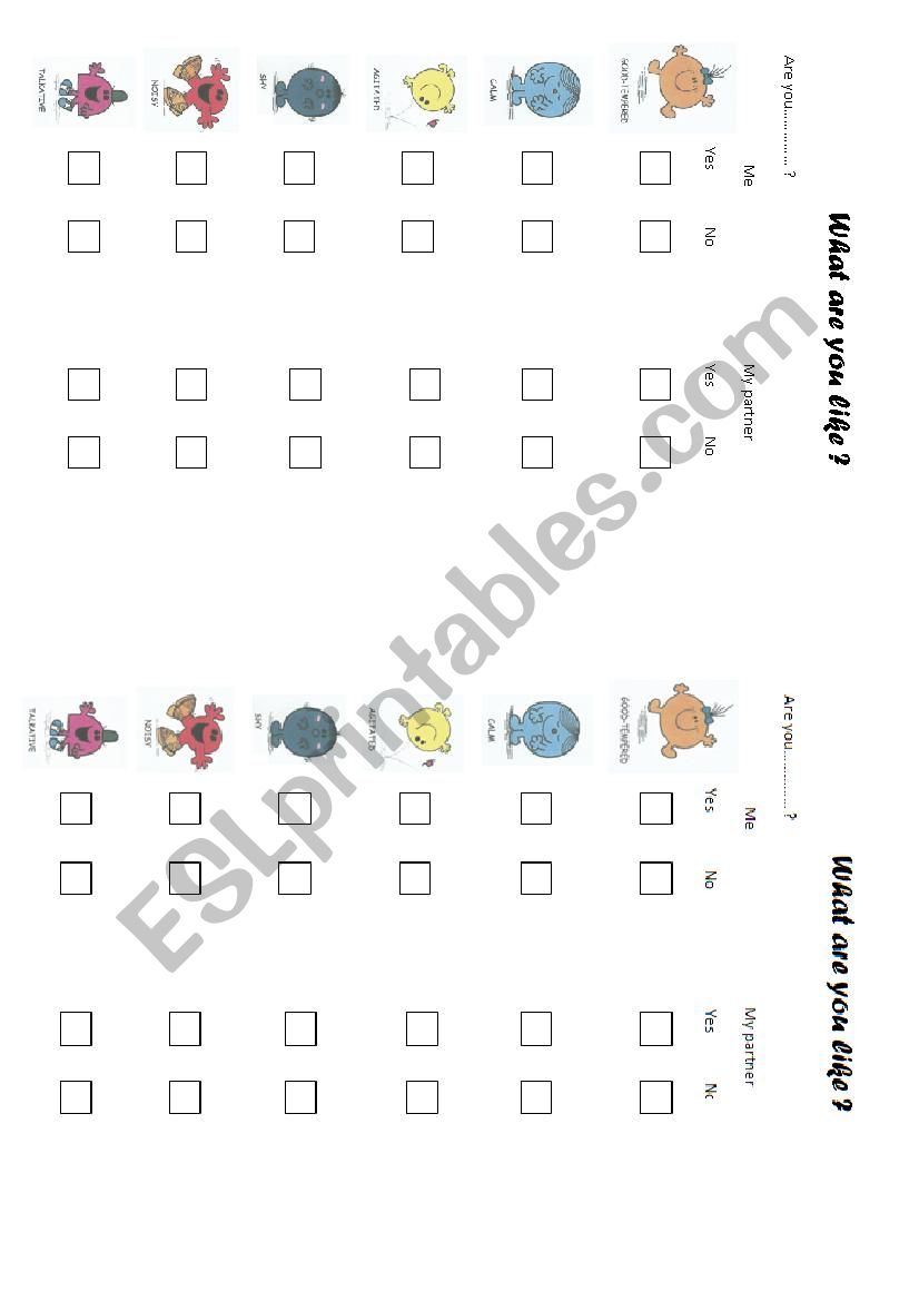 what are you like? worksheet