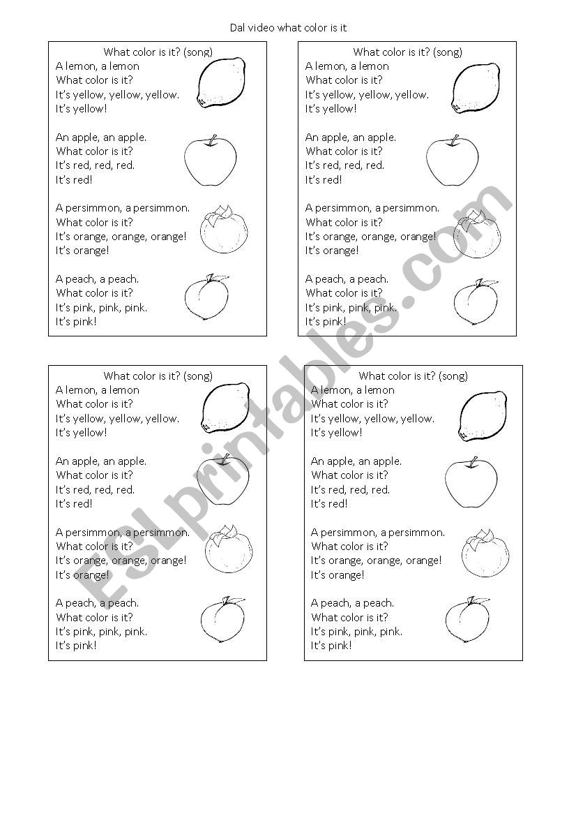 what color is it ?  song worksheet