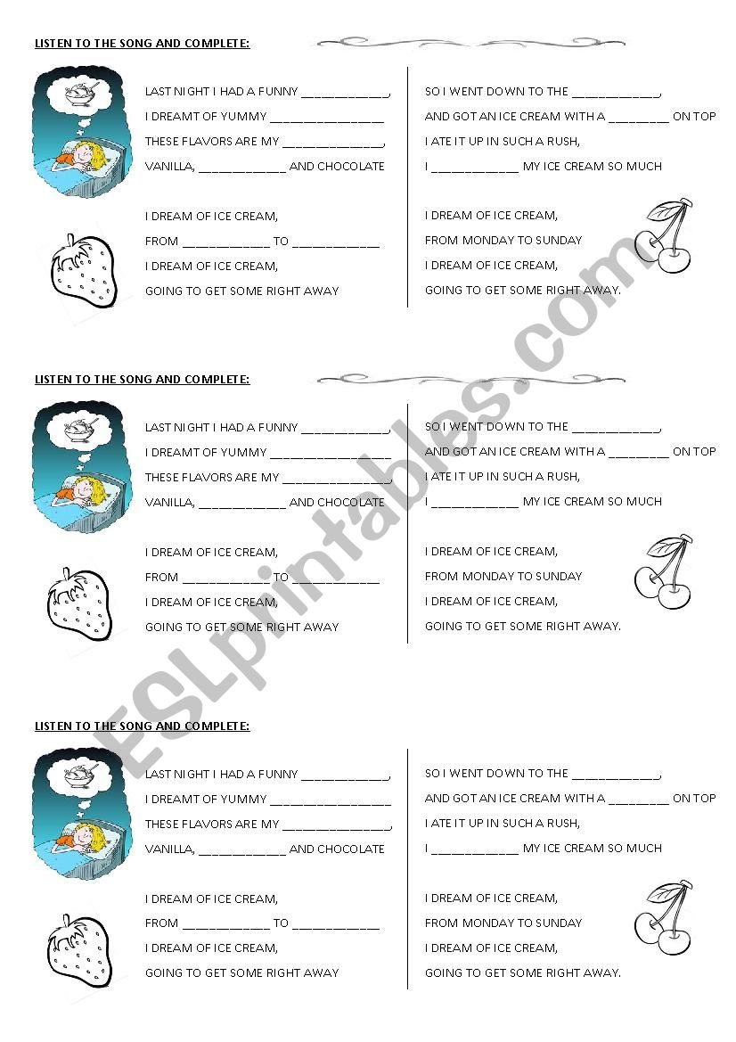 Ice Cream Song worksheet