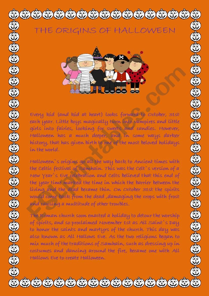 The origins of Halloween worksheet
