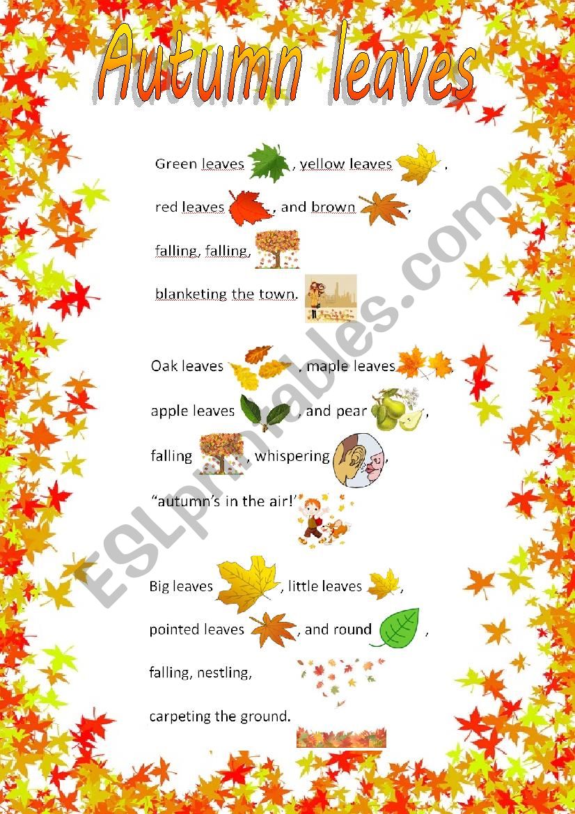Autumn leaves poem worksheet