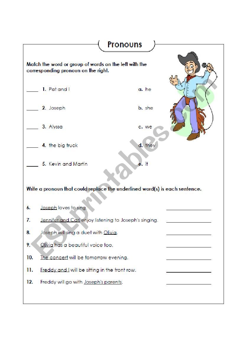 Pronouns worksheet