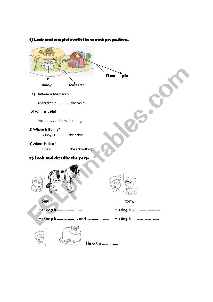 Pets and prepositions.  worksheet