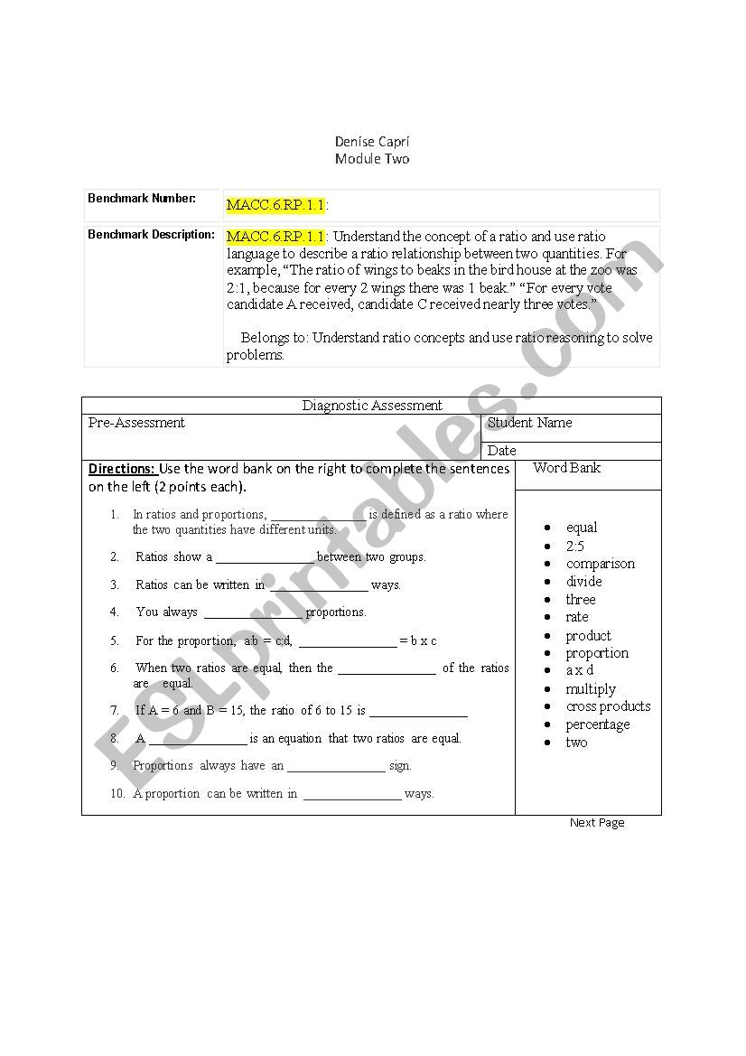 Math Assessment Grade 6 worksheet