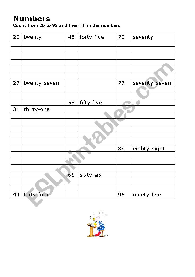 Numbers 1 to 100 worksheet