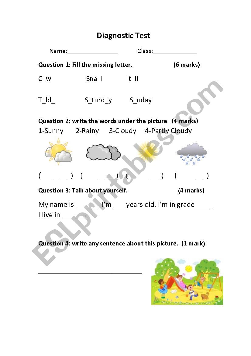 diagnostic test worksheet