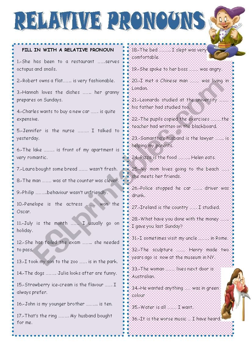 RELATIVE CLAUSES worksheet