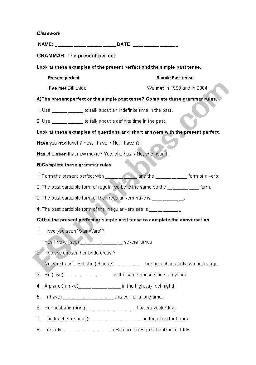 Simple past Vs Present Perfect