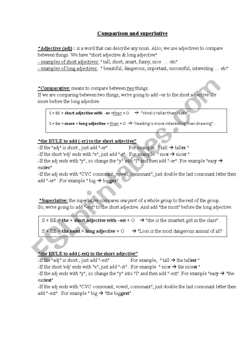 comparative vs. superlative worksheet