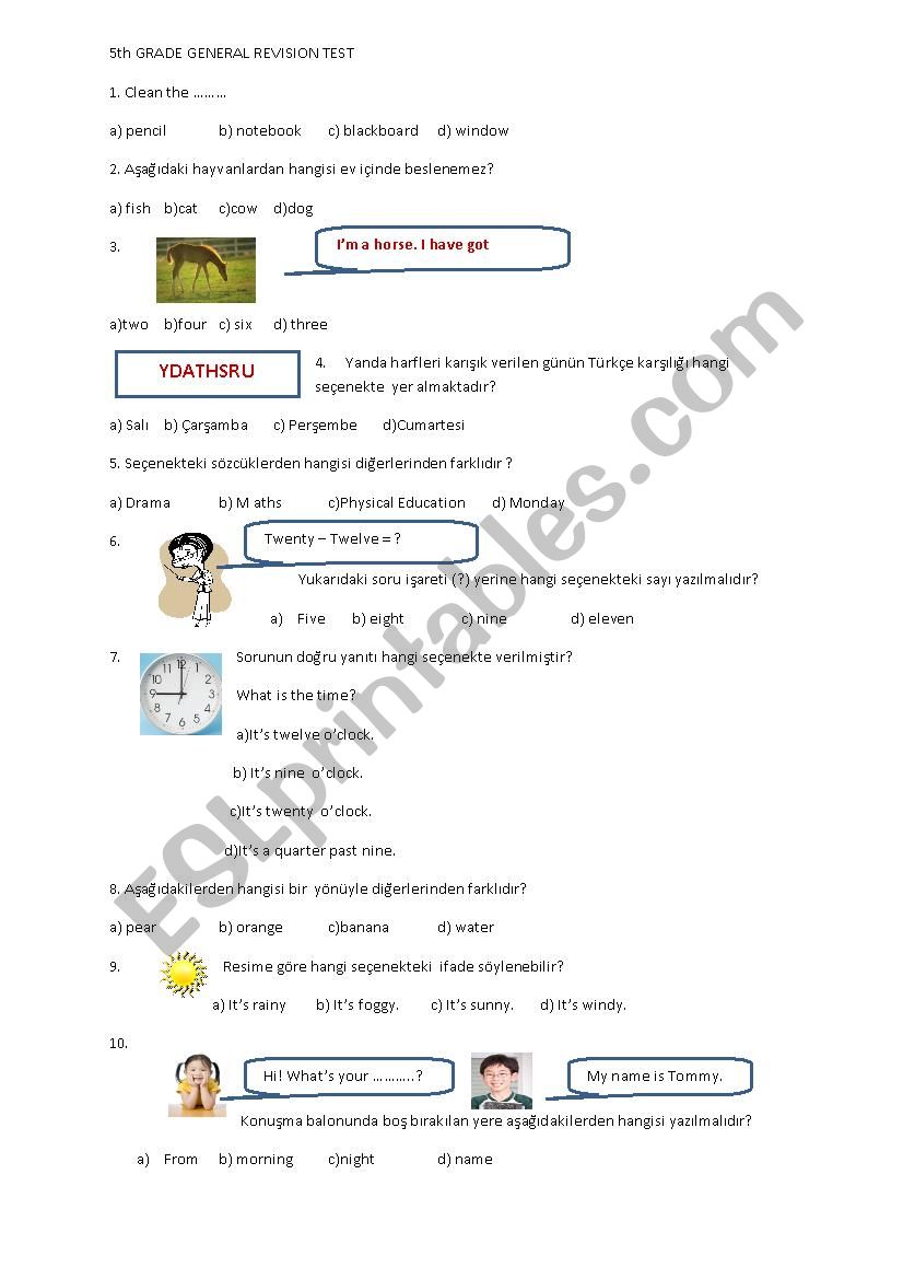 5TH GRADES LEVEL SPECIFICATION TEST PART 1