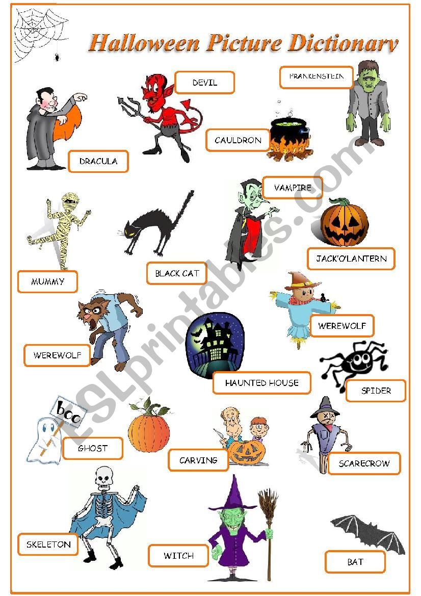 Halloween picture dictionary worksheet