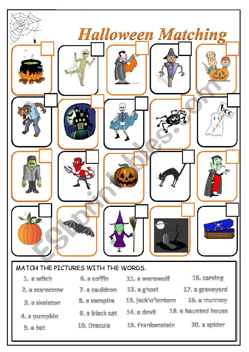 Halloween matching - ESL worksheet by coyote.chus