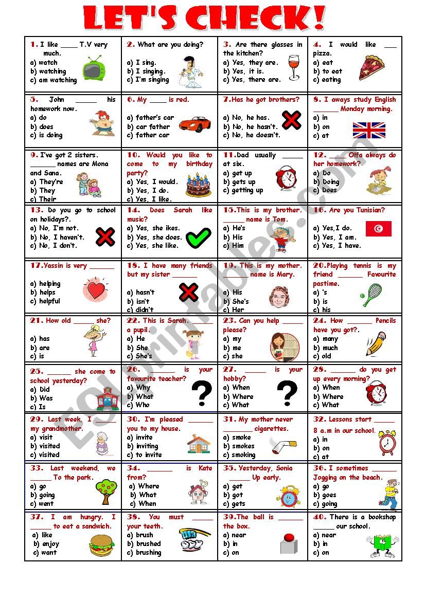 40 multiple choice questions worksheet