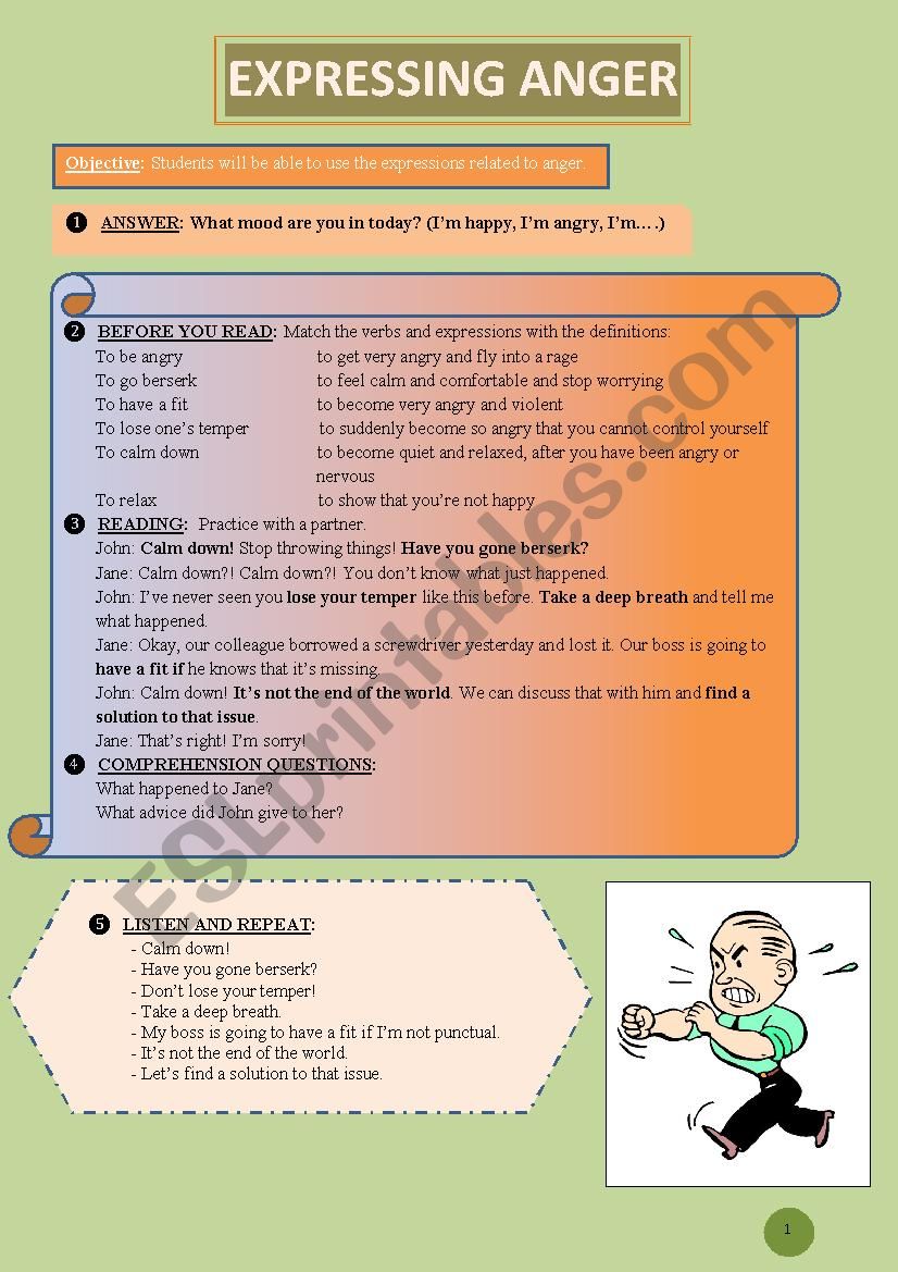 EXPRESSING ANGER worksheet