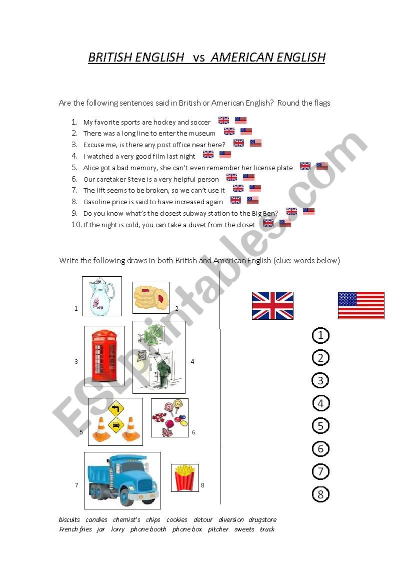 British English vs American English - exercises