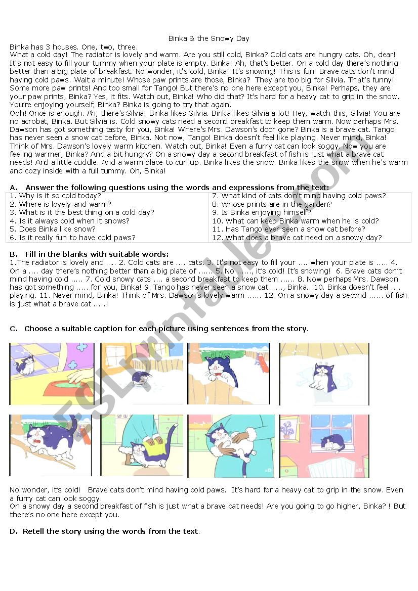 Binka and the Snowy Day worksheet